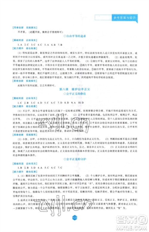辽海出版社2023新课程道德与法治能力培养八年级下册人教版D版大连专用参考答案