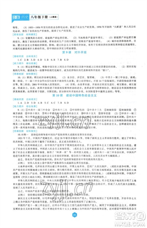 辽海出版社2023新课程历史能力培养八年级下册人教版D版大连专用参考答案