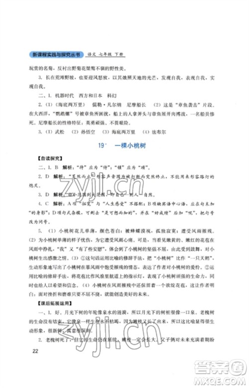 四川教育出版社2023新课程实践与探究丛书七年级语文下册人教版参考答案