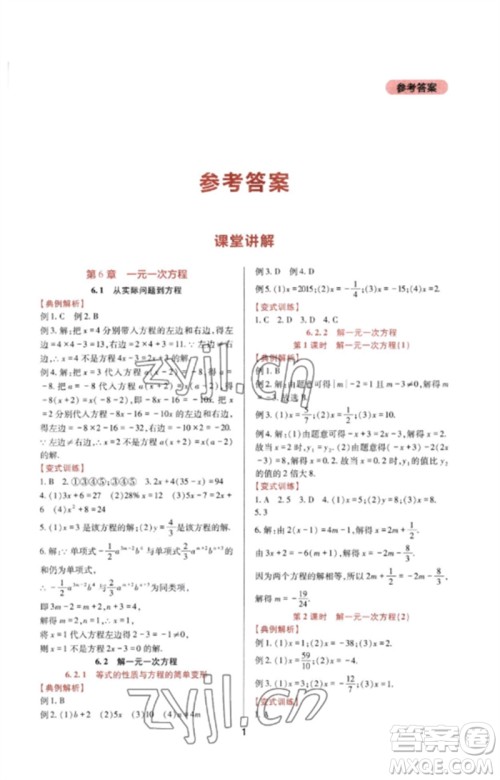 四川教育出版社2023新课程实践与探究丛书七年级数学下册华东师大版参考答案