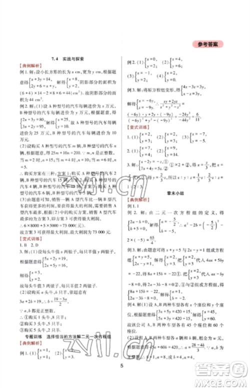 四川教育出版社2023新课程实践与探究丛书七年级数学下册华东师大版参考答案