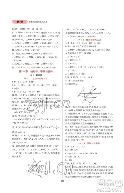 四川教育出版社2023新课程实践与探究丛书七年级数学下册华东师大版参考答案