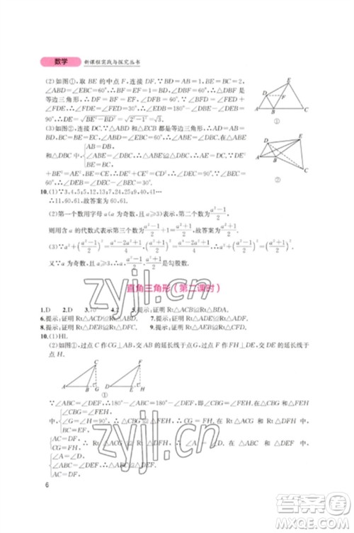 四川教育出版社2023新课程实践与探究丛书八年级数学下册北师大版参考答案