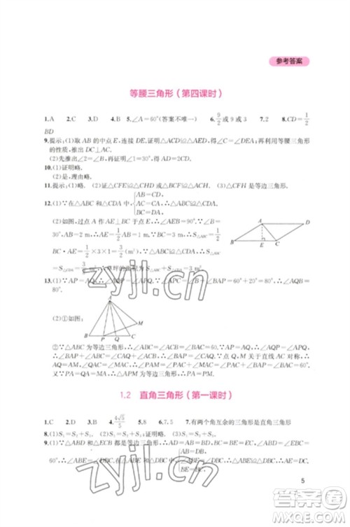 四川教育出版社2023新课程实践与探究丛书八年级数学下册北师大版参考答案