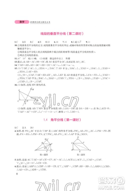 四川教育出版社2023新课程实践与探究丛书八年级数学下册北师大版参考答案