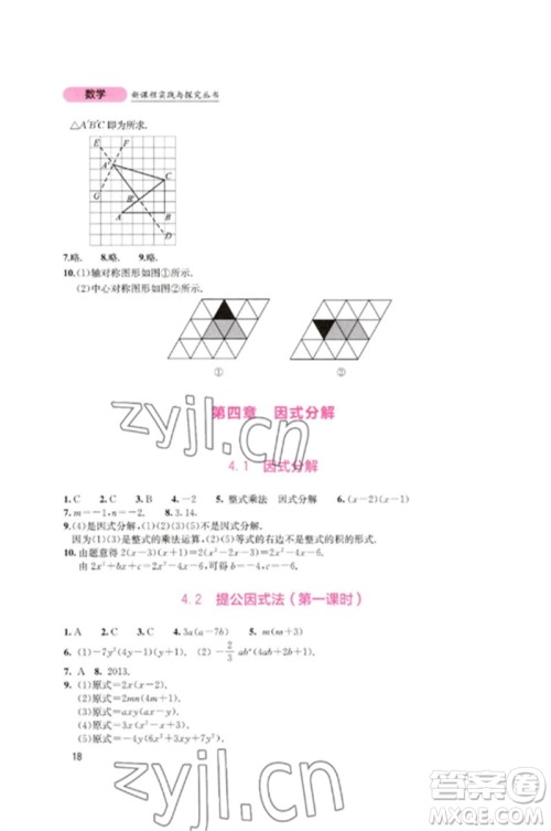 四川教育出版社2023新课程实践与探究丛书八年级数学下册北师大版参考答案