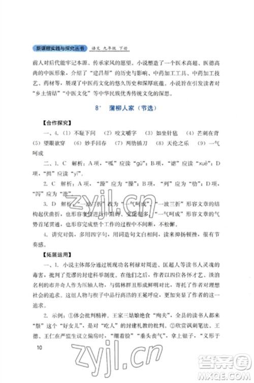 四川教育出版社2023新课程实践与探究丛书九年级语文下册人教版参考答案