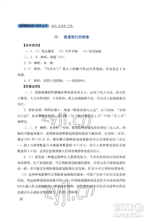 四川教育出版社2023新课程实践与探究丛书九年级语文下册人教版参考答案