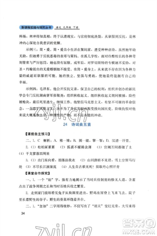 四川教育出版社2023新课程实践与探究丛书九年级语文下册人教版参考答案