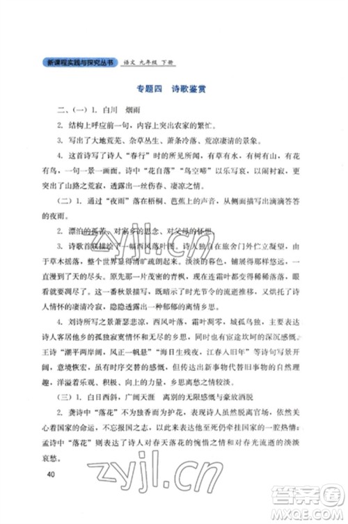 四川教育出版社2023新课程实践与探究丛书九年级语文下册人教版参考答案 四川教育出版社2023新课程实践与探究丛书九年级语文下册人教版参考答案