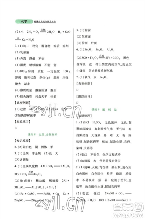 四川教育出版社2023新课程实践与探究丛书九年级化学下册人教版参考答案 四川教育出版社2023新课程实践与探究丛书九年级化学下册人教版参考答案