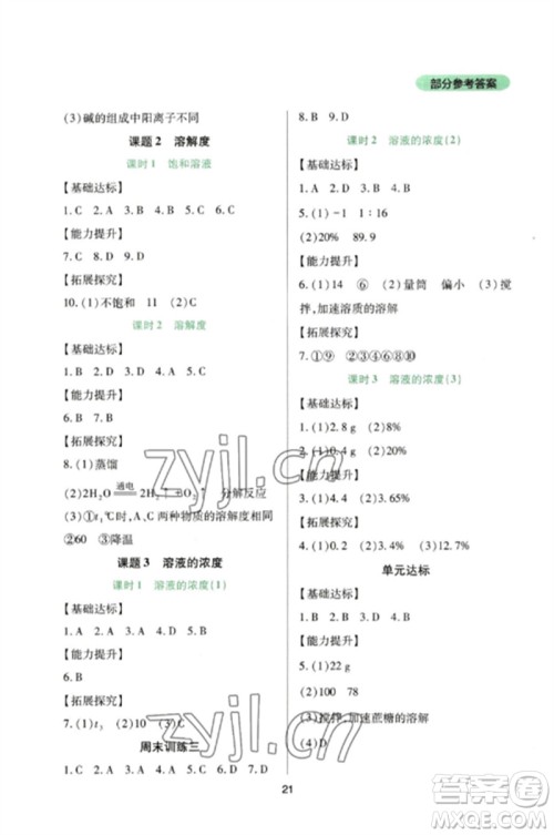 四川教育出版社2023新课程实践与探究丛书九年级化学下册人教版参考答案