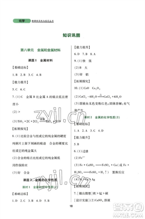 四川教育出版社2023新课程实践与探究丛书九年级化学下册人教版参考答案 四川教育出版社2023新课程实践与探究丛书九年级化学下册人教版参考答案