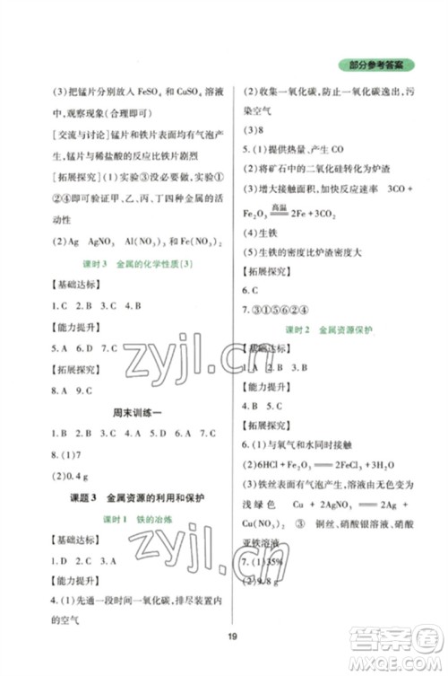 四川教育出版社2023新课程实践与探究丛书九年级化学下册人教版参考答案 四川教育出版社2023新课程实践与探究丛书九年级化学下册人教版参考答案