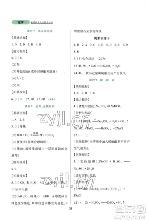 四川教育出版社2023新课程实践与探究丛书九年级化学下册人教版参考答案 四川教育出版社2023新课程实践与探究丛书九年级化学下册人教版参考答案