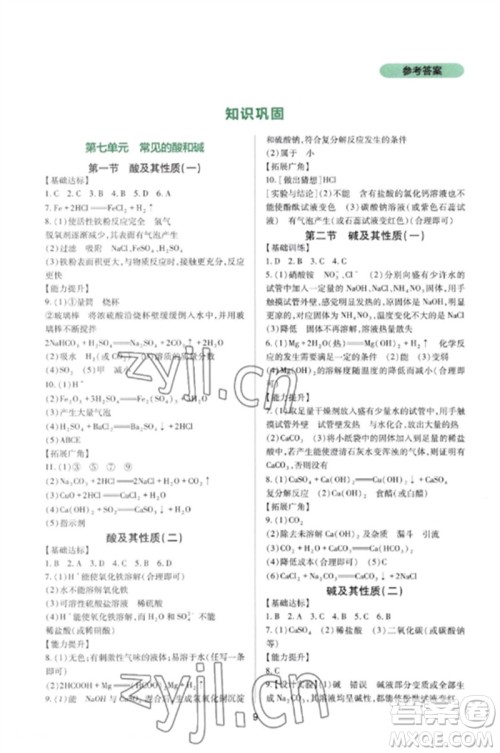 四川教育出版社2023新课程实践与探究丛书九年级化学下册鲁教版参考答案 四川教育出版社2023新课程实践与探究丛书九年级化学下册鲁教版参考答案