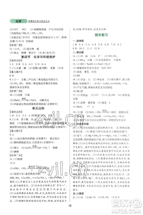 四川教育出版社2023新课程实践与探究丛书九年级化学下册鲁教版参考答案