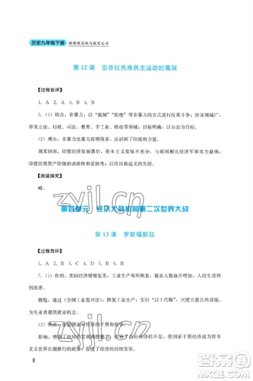 四川教育出版社2023新课程实践与探究丛书九年级历史下册人教版参考答案 四川教育出版社2023新课程实践与探究丛书九年级历史下册人教版参考答案