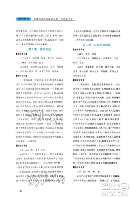 四川教育出版社2023新课程实践与探究丛书九年级世界历史下册人教版河南专版参考答案