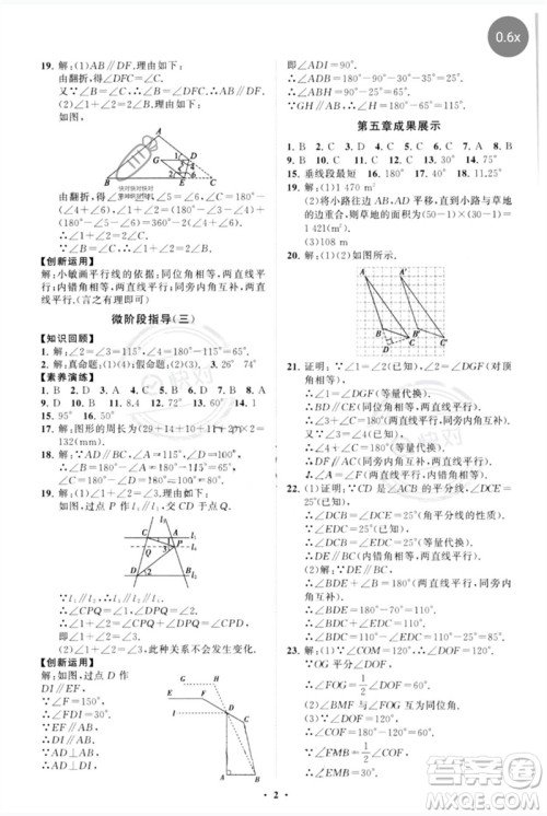 山东教育出版社2023初中同步练习册分层卷七年级数学下册人教版参考答案