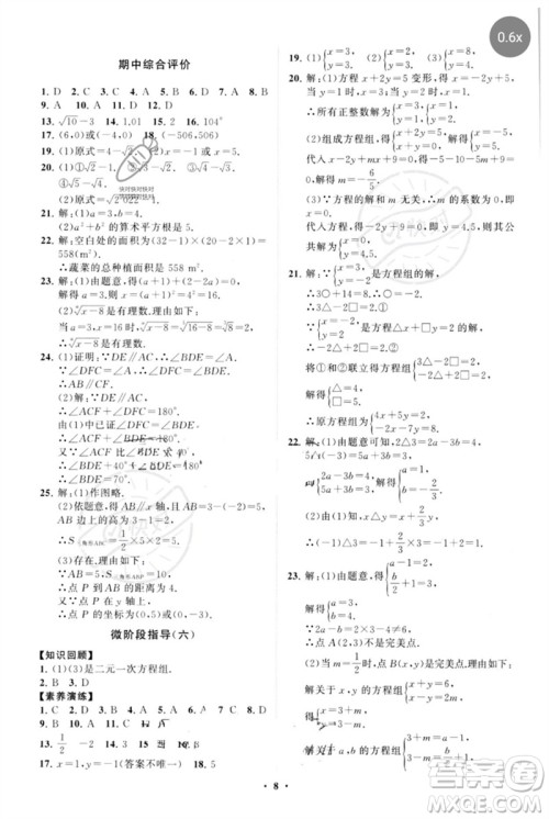 山东教育出版社2023初中同步练习册分层卷七年级数学下册人教版参考答案