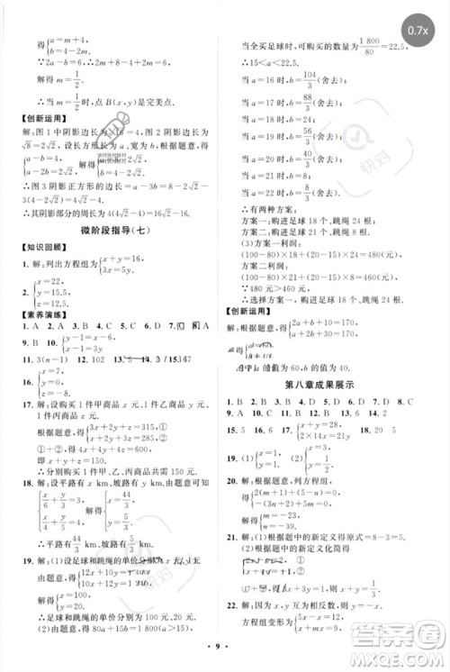 山东教育出版社2023初中同步练习册分层卷七年级数学下册人教版参考答案