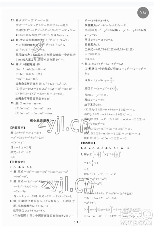 山东教育出版社2023初中同步练习册分层卷七年级数学下册北师大版参考答案