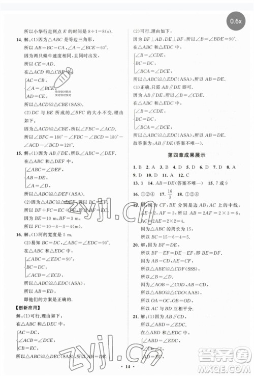 山东教育出版社2023初中同步练习册分层卷七年级数学下册北师大版参考答案
