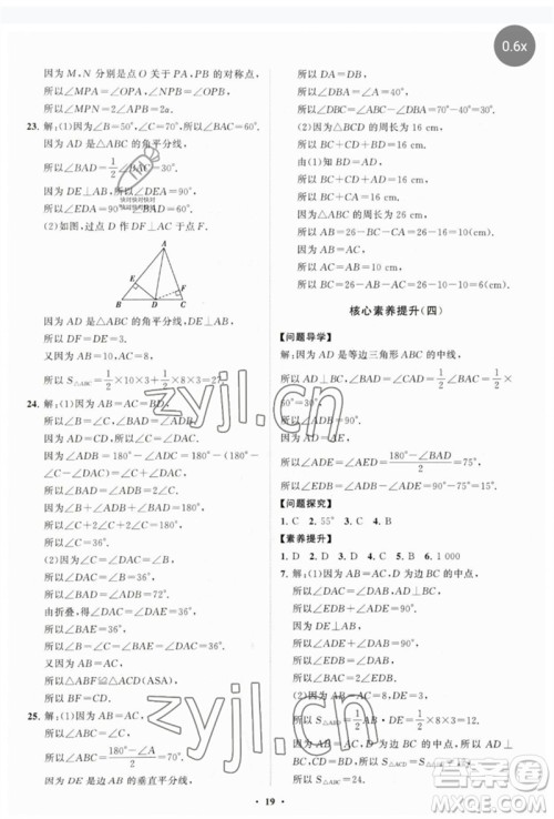 山东教育出版社2023初中同步练习册分层卷七年级数学下册北师大版参考答案