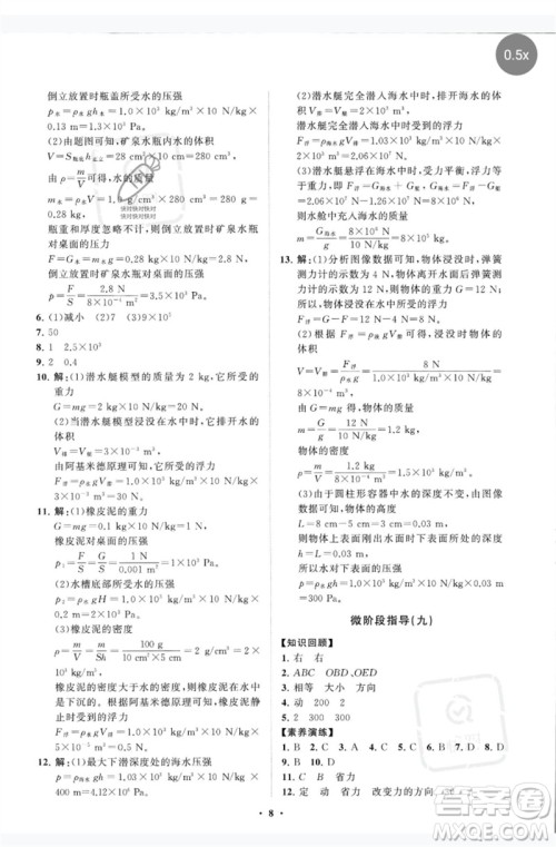 山东教育出版社2023初中同步练习册分层卷八年级物理下册教科版参考答案 山东教育出版社2023初中同步练习册分层卷八年级物理下册教科版参考答案