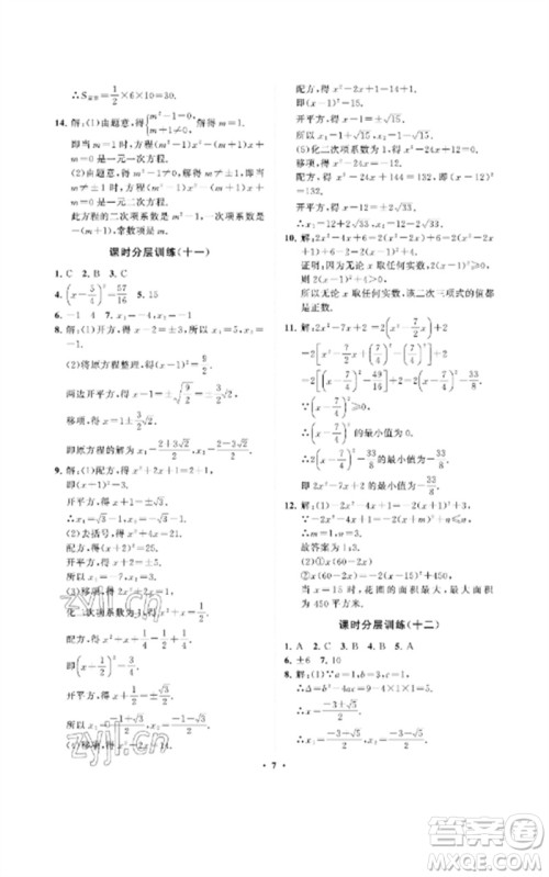 山东教育出版社2023初中同步练习册分层卷八年级数学下册鲁教版五四制参考答案 山东教育出版社2023初中同步练习册分层卷八年级数学下册鲁教版五四制参考答案
