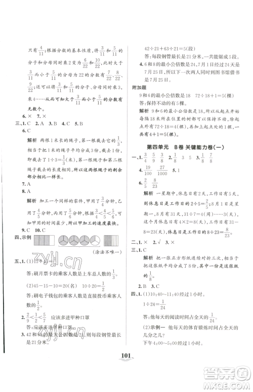 江西人民出版社2023王朝霞培优100分五年级下册数学人教版参考答案