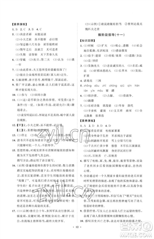 山东教育出版社2023初中同步练习册分层卷九年级语文下册人教版参考答案