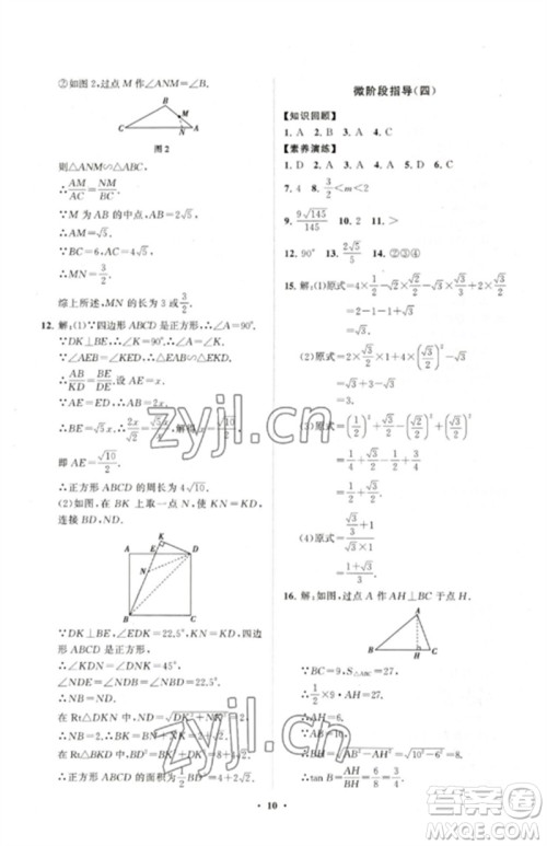 山东教育出版社2023初中同步练习册分层卷九年级数学下册人教版参考答案