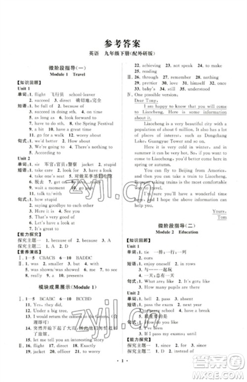 山东教育出版社2023初中同步练习册分层卷九年级英语下册外研版参考答案 山东教育出版社2023初中同步练习册分层卷九年级英语下册外研版参考答案