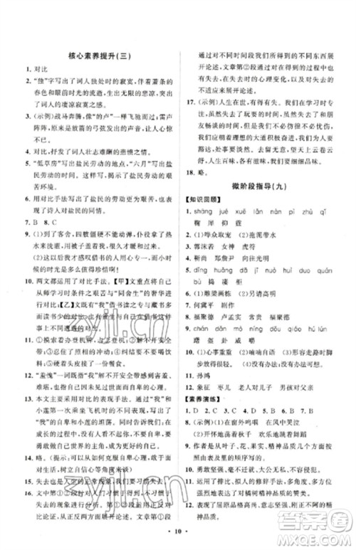山东教育出版社2023初中同步练习册分层卷九年级语文下册人教版五四制参考答案