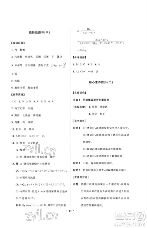 山东教育出版社2023初中同步练习册分层卷九年级物理下册鲁科版五四制参考答案