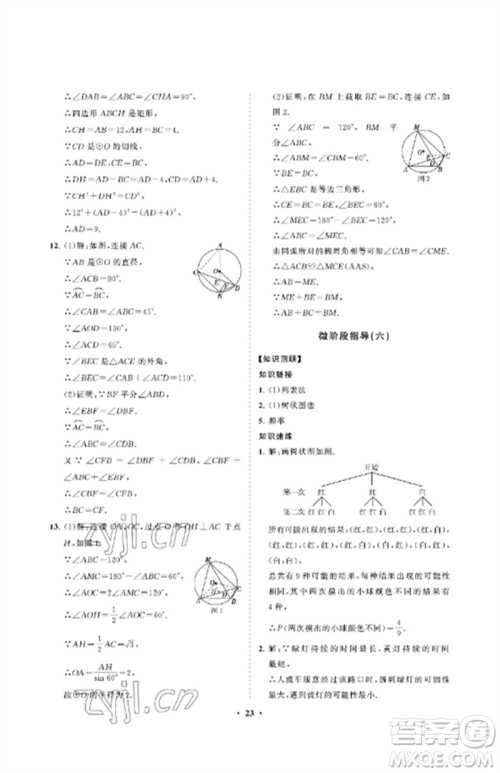 山东教育出版社2023初中同步练习册分层卷九年级数学下册鲁教版五四制参考答案 山东教育出版社2023初中同步练习册分层卷九年级数学下册鲁教版五四制参考答案