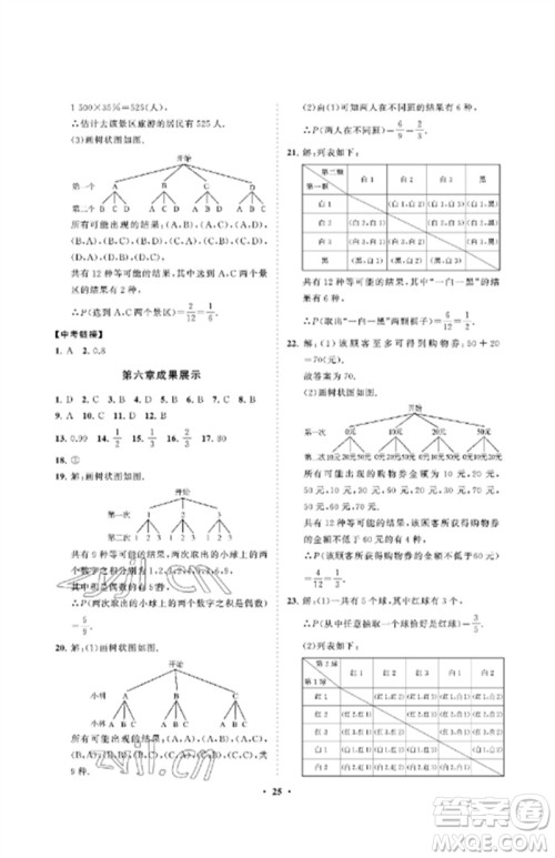 山东教育出版社2023初中同步练习册分层卷九年级数学下册鲁教版五四制参考答案 山东教育出版社2023初中同步练习册分层卷九年级数学下册鲁教版五四制参考答案