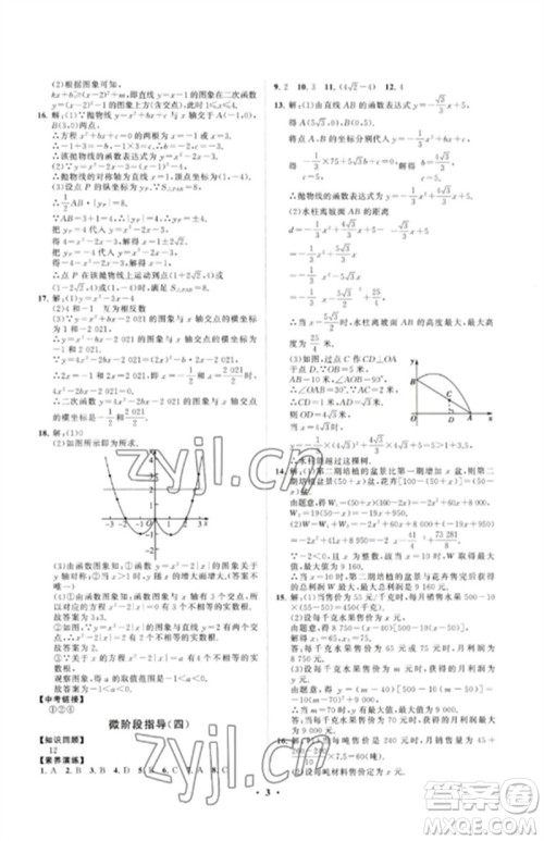 山东教育出版社2023初中同步练习册分层卷九年级数学下册青岛版参考答案