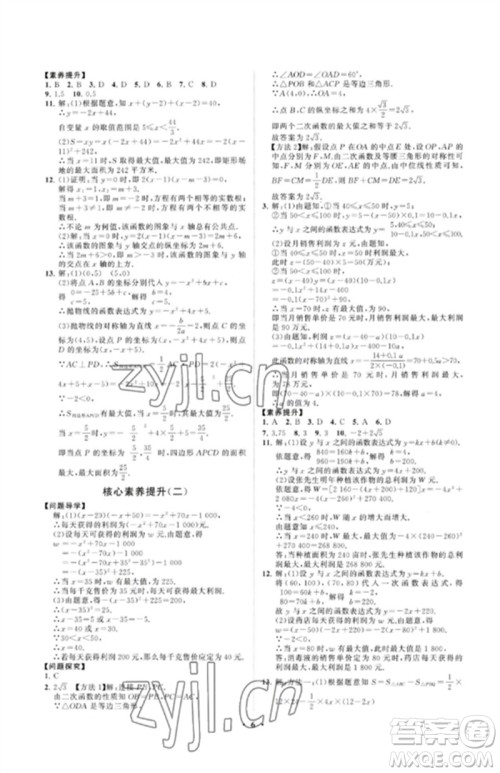 山东教育出版社2023初中同步练习册分层卷九年级数学下册青岛版参考答案