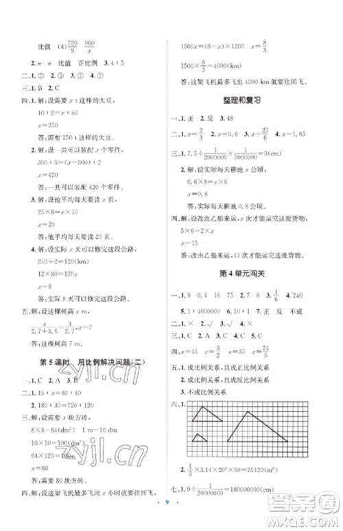 人民教育出版社2023人教金学典同步解析与测评学考练六年级数学下册人教版参考答案