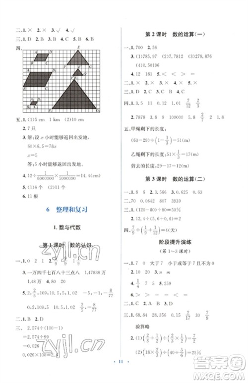 人民教育出版社2023人教金学典同步解析与测评学考练六年级数学下册人教版参考答案