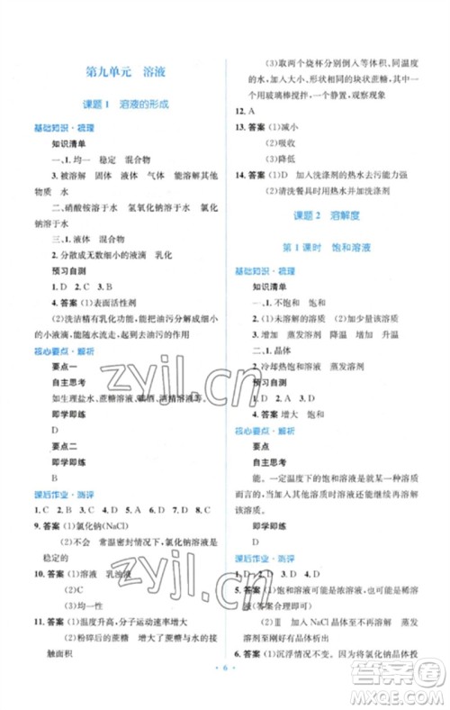 人民教育出版社2023人教金学典同步解析与测评学考练九年级化学下册人教版参考答案 人民教育出版社2023人教金学典同步解析与测评学考练九年级化学下册人教版参考答案