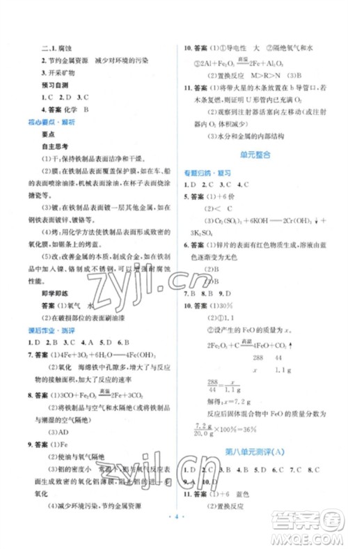 人民教育出版社2023人教金学典同步解析与测评学考练九年级化学下册人教版参考答案 人民教育出版社2023人教金学典同步解析与测评学考练九年级化学下册人教版参考答案