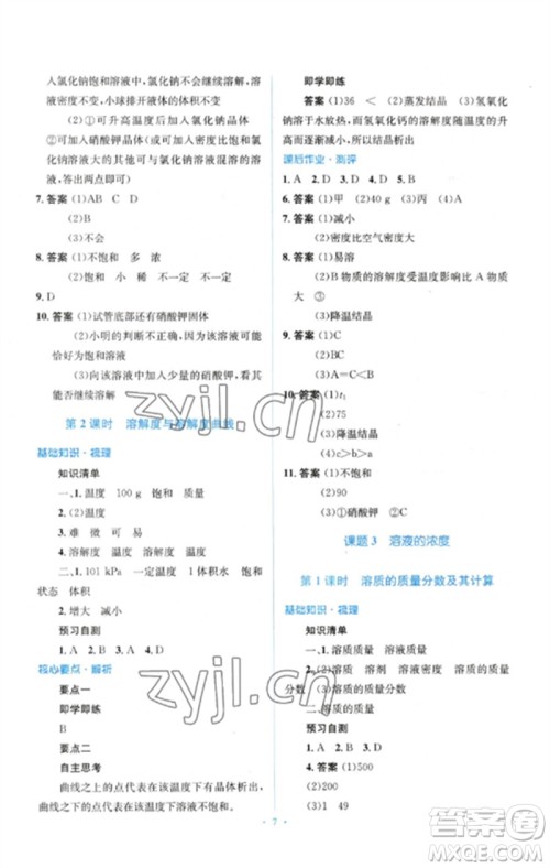 人民教育出版社2023人教金学典同步解析与测评学考练九年级化学下册人教版参考答案