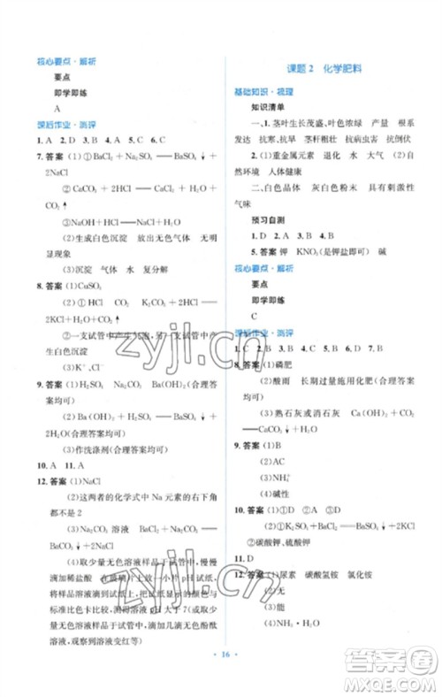 人民教育出版社2023人教金学典同步解析与测评学考练九年级化学下册人教版参考答案 人民教育出版社2023人教金学典同步解析与测评学考练九年级化学下册人教版参考答案