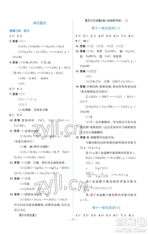 人民教育出版社2023人教金学典同步解析与测评学考练九年级化学下册人教版参考答案 人民教育出版社2023人教金学典同步解析与测评学考练九年级化学下册人教版参考答案