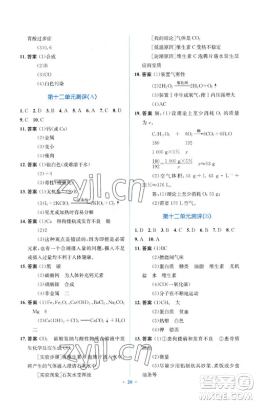 人民教育出版社2023人教金学典同步解析与测评学考练九年级化学下册人教版参考答案 人民教育出版社2023人教金学典同步解析与测评学考练九年级化学下册人教版参考答案