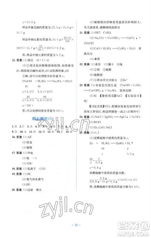 人民教育出版社2023人教金学典同步解析与测评学考练九年级化学下册人教版参考答案 人民教育出版社2023人教金学典同步解析与测评学考练九年级化学下册人教版参考答案